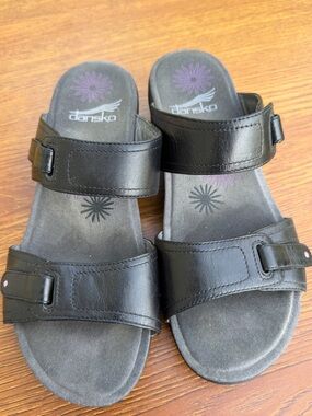 Dansko Leather Slide Sandals Women EU 40 US 9.5-10 Black Comfort Adjustable